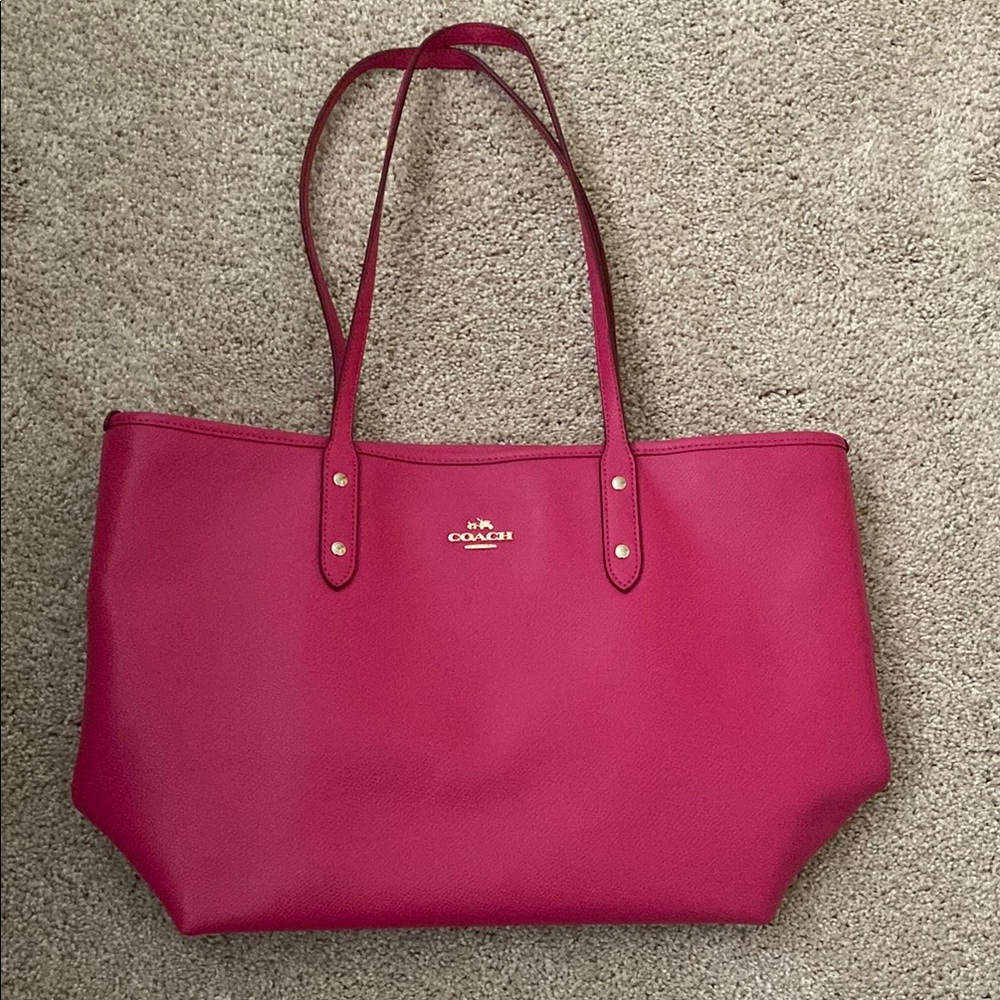 Coach Pink Leather Tote with Silver Hardware